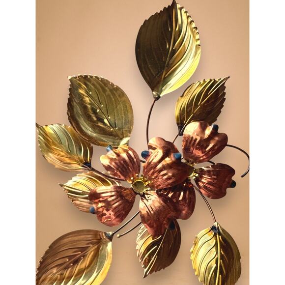 MCM Brass and Copper Ivy Leaf Wall Art Set of 4 Branch and Flower Sculptures - Picture 4 of 12